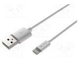 Cablu USB 2.0 NATEC Apple Lightning - USB A, 1m, alb, 12W, certificat MFI