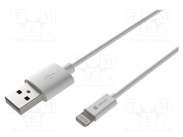 Cablu USB 2.0 NATEC Apple Lightning - USB A, 1m, alb, 12W, certificat MFI