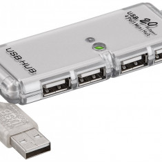 Hub 4 port USB 2.0 HI-SPEED 480MB/s gri cablu 6cm 68879 Goobay