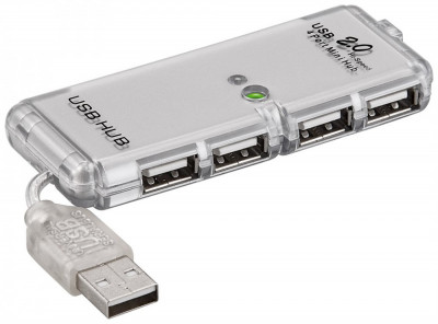 Hub 4 port USB 2.0 HI-SPEED 480MB/s gri cablu 6cm 68879 Goobay foto