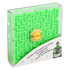 Joc 3D Labirint, Crazy, Cu Bilă Metalică, Verde, 7x7x1.5cm