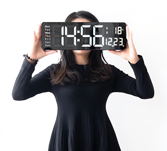 Ceas mare digital de perete, 39 cm, alarma, termometru, telecomanda