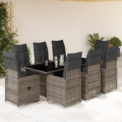 Gossi set bistro de gradina cu perne, 9 piese, gri, poliratan foto