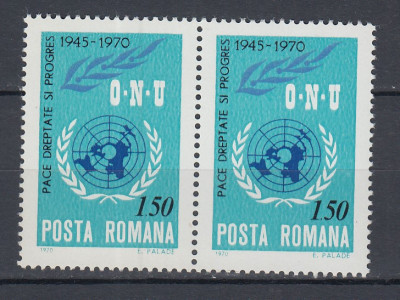 ROMANIA 1970 LP 746 - 25 ANI DE LA INFIINTAREA O.N.U. PERECHE MNH foto