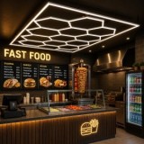 Cumpara ieftin Set Lumină LED Hexagonală 14 Module + Rama pentru Fast Food Shaormerie 484x243
