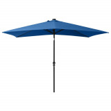 Umbrela de soare cu stalp din otel &amp; LED-uri, albastru, 2x3 m GartenMobel Dekor