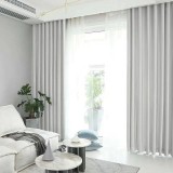Set draperie din catifea blackout cu rejansa transparenta cu ate pentru galerie, Madison, 150x220 cm, densitate 700 g/ml, Bright White, 2 buc