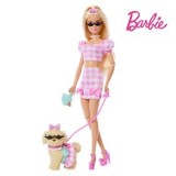 Papusa cu Caine si Tinute Asortate, Roz, Set 2 buc, CMCLASS