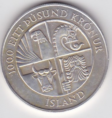 Islanda 1000 Kronur 1st Settlement comemorativa 1974 foto