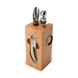 Set accesorii vin Rominox Beech Block, 6 piese, suport fag, tirbuson, dop si inel picurare