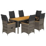 Cumpara ieftin Set bistro de gradina cu perne, 7 piese, gri, poliratan