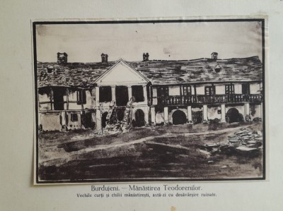 Litografie interbelică lipită pe carton/ M. Olinescu / Burdujeni / Bucovina foto