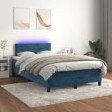 VidaXL Pat cu arcuri, saltea și LED, albastru, 120x200 cm, catifea 3134457