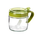 Recipient Condimente, Cyrax, din Stilca, 180 ml, cu Maner si Lingurita, 8 x 9 cm, Capac Transparent, Verde