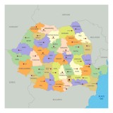Harta decorativa pentru perete Romania judete color, PVC rezistent la apa, 65x65 cm
