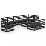 Set mobilier de gradina, 10 piese, negru, lemn masiv de pin