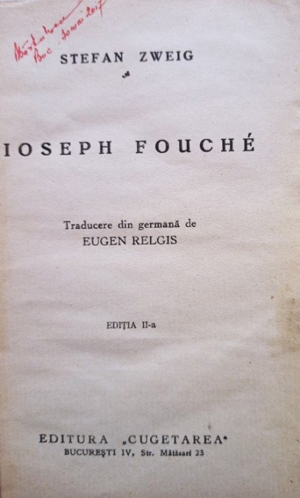 Stefan Zweig - Ioseph Fouche, editia a III-a