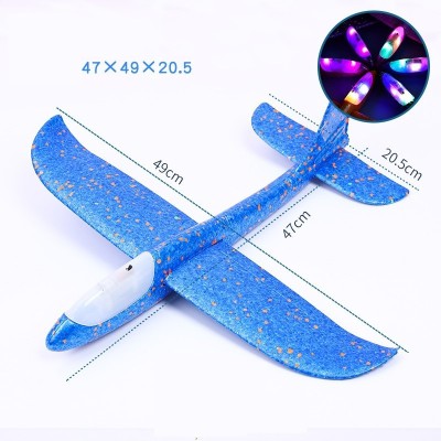 Avion planor din polistiren in punga , lungime 47 cm , cu lumini pe cap, Albastru , Cyrax foto
