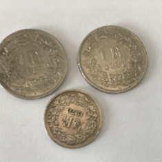 Lot de 3 monede-franci elvețieni:2x1 franc si 1/2 Fr din 1970.