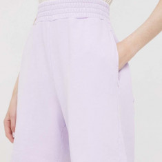 United Colors of Benetton pantaloni scurti din bumbac femei, culoarea violet, neted, high waist