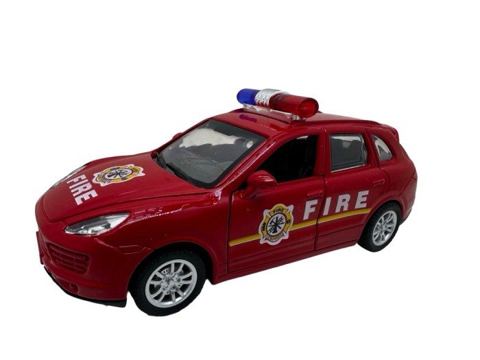 Macheta Porsche Cayenne de pompieri cu sunet si lumini, deschide usile si capotele