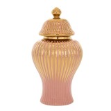 Cumpara ieftin Vaza din ceramica Salmon Pink Golden cu capac