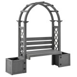 Bancă pergolă cu jardiniere și grilaj curbat, funcție triplă: bancă de șezut, jardiniere și suport pentru plante cățărătoare, 160x30,5x160 cm, Gri