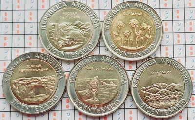 set 5 monede Argentina 1 Peso 2010 km 156-160 UNC May Revolution - A035 foto