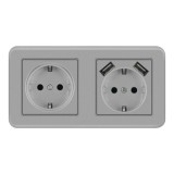 Cumpara ieftin Priza Dubla De Perete cu 2 Porturi USB Techstar&reg; TS-PC, 110-250V, 16A, Ignifuga, 80x151mm, Gri
