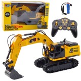 Excavator RC cu senile 6CH, 27MHz, alimentare USB, galben/negru, Lean 22699