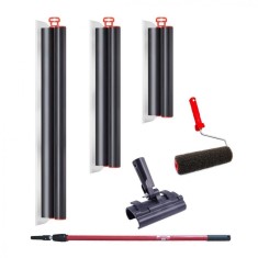 Set 3 gletiere profesionale, inox, 40, 60, 80 cm, adaptor, maner prelungitor 1.2-2.2 m, rola gletuit, Lanoliv foto