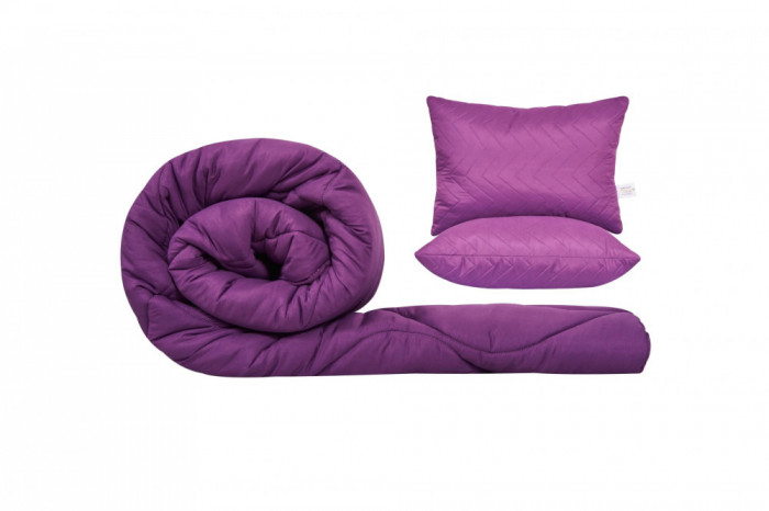 Set SomnART gama Coral, Pilota 200x220 cm si 2 perne 50x70 cm Purple Orchid Relax KipRoom