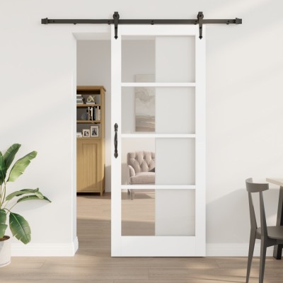 Set Ușă Glisantă vidaXL cu Hardware Alb 86x211 cm Lemn Solid de Pin foto