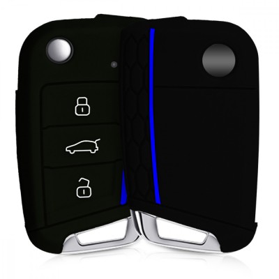 Husa Cheie Auto pentru VW - 3 Butoane, Silicon, Negru, 46967.04 foto