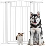 PawHut Barieră pentru c&acirc;ini, lățime ajustabilă 76-102cm, barieră extra largă cu ușă pentru pisică, alb | Aosom Romania