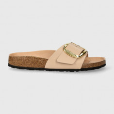 Birkenstock slapi de piele Madrid Big Buckle femei, culoarea bej, 1026496