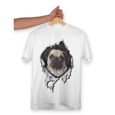 Tricou personalizat barbat &amp;quot;PUG MOPS&amp;quot;, Alb, Marime L foto