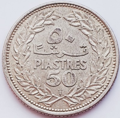 280 Liban 50 piastres 1952 Qirshā km 17 argint foto