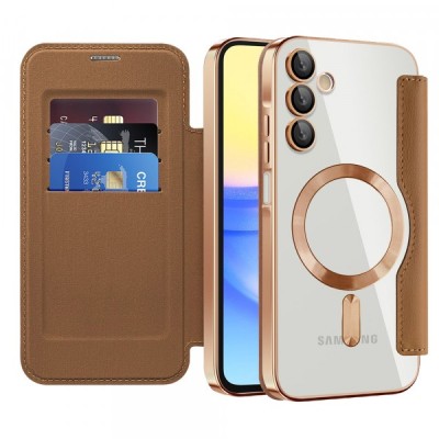 Husa MagSafe pentru Samsung Galaxy A15 5G A156 / A15 A155, Techsuit, SmartMag Book, Maro foto