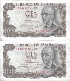 SPANIA 2 x 100 PESETAS 1970 Serii Consecutive , UNC , necirculata , P-152a.3 - [ prefix cifra + litera + serie 7 cifre ] pret per 2 buc