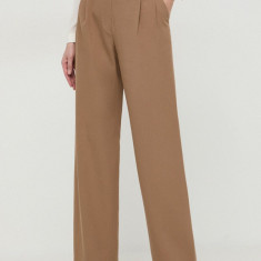 Luisa Spagnoli pantaloni femei, culoarea maro, drept, high waist