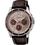 Casio MTP-1374L-7A1VDF, Ceas Barbat 43.5mm Cronograf Baterie cu Curea Din Piele Maro