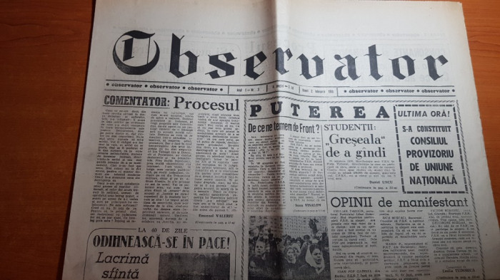 ziarul observator 2 februarie 1990-40 zile de la revoutie