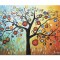 Tablou pictat manual living, dormitor, Copacul vietii, bucurie, 70x50cm ulei pe panza in relief cu efect 3D