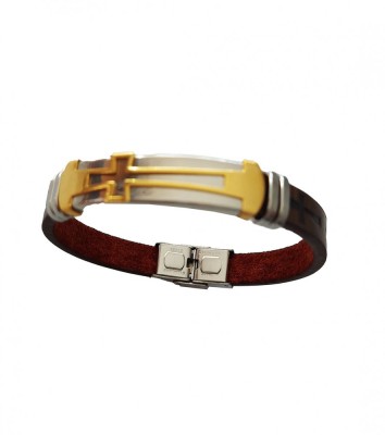 Bratara din piele ecologica, Cruce, Inox, A4B105 foto