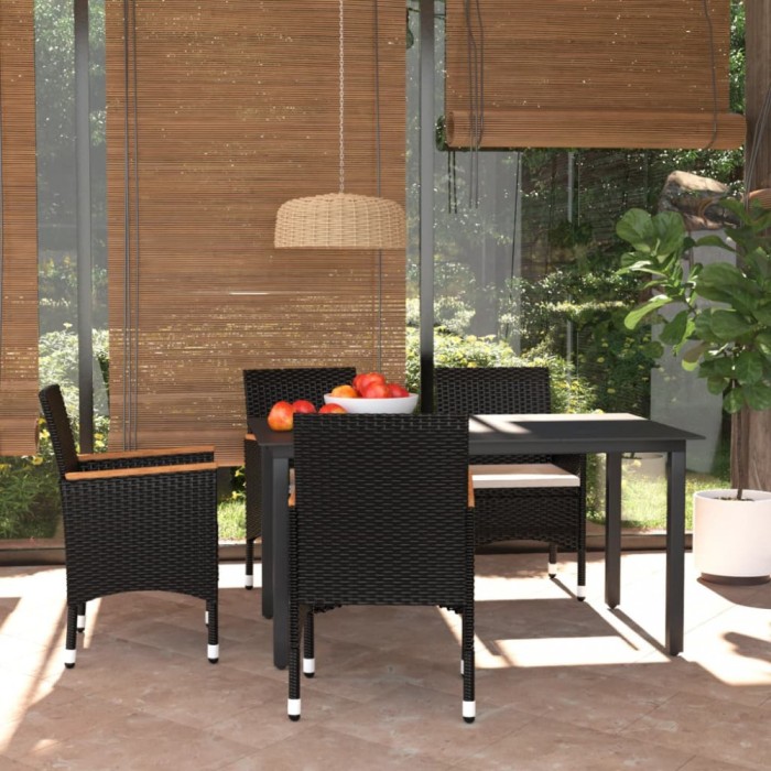 vidaXL Set mobilier de grădină cu perne, 5 piese, negru, poliratan 3094999