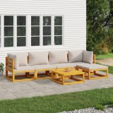 Gossi set mobilier gradina, perne gri deschis, 6 piese, lemn masiv