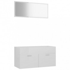 Set mobilier de baie, 2 piese, alb extralucios, PAL