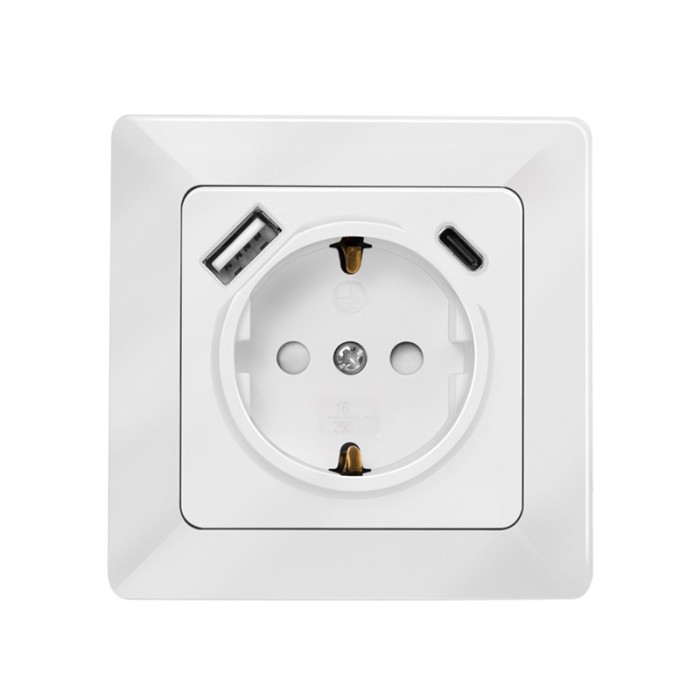 PRIZA LOGILINK, pentru perete, Schuko x 1, USB x1 5 V/2.1 A (10.5 W) / USB-C x 1 fast charge 5 V/3 A (15 W), 9 V/2 A (18 W), 12 V/1.5 A (18 W), 230 V