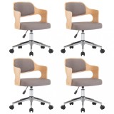 Scaune pivotante masa, 4 buc., gri taupe, lemn curbat &amp; textil